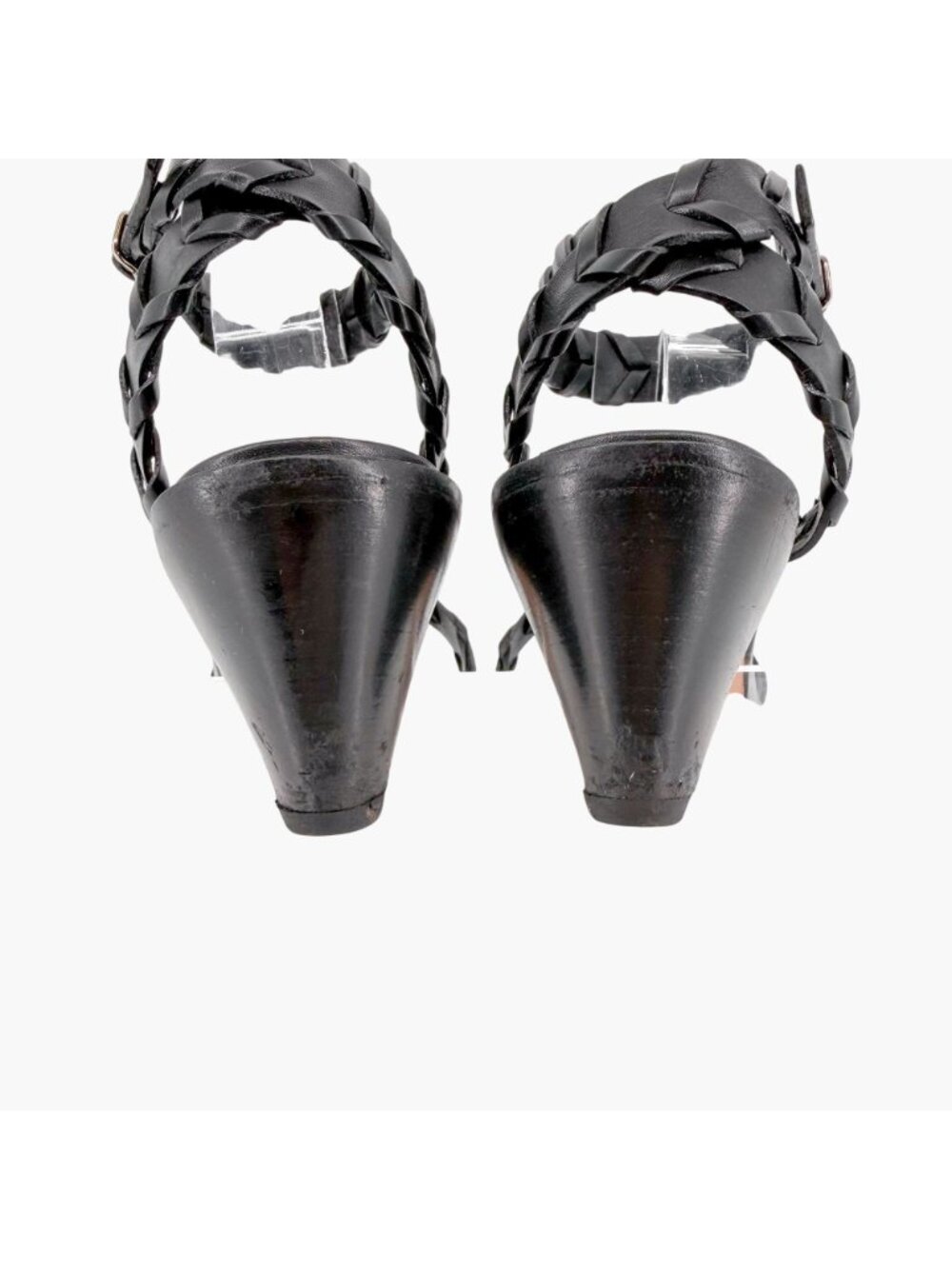 Hermes Vintage Woven Kitten Heel Sandals Black Leather Size 39 US 8.5 Women’s - Picture 6 of 15